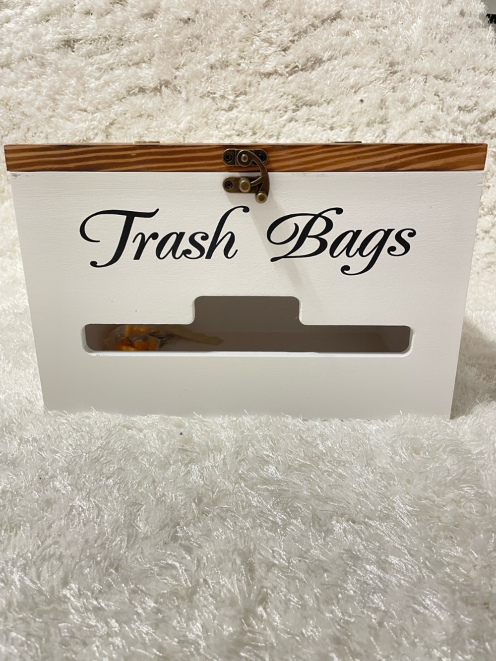 Trash Bags Dispenser Box - White with Wood Accent